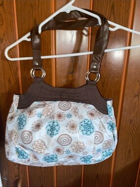 Casual Floral Canvas Shoulder Bag with Brown Trim
